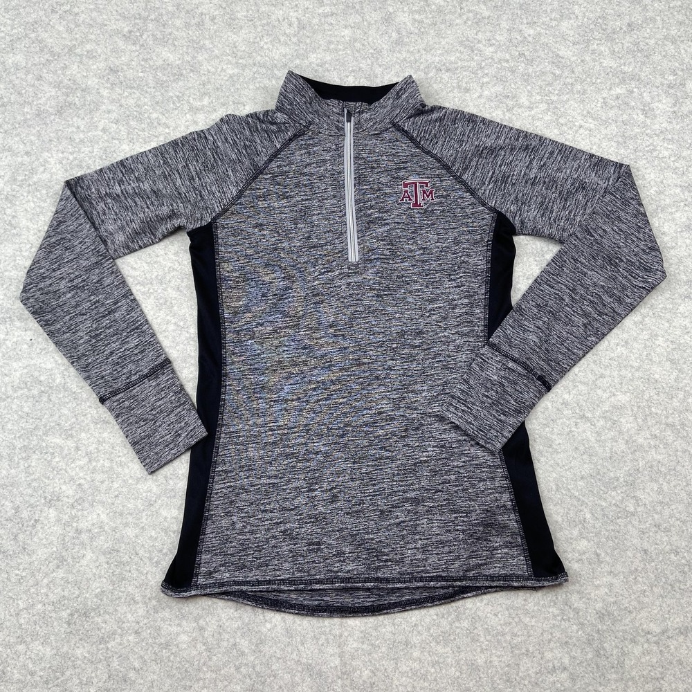 Texas A&M Aggies Shirt Womens XS Gray Black NCAA Football BAW Dry Tek 1/4 Zip - Picture 1 of 10